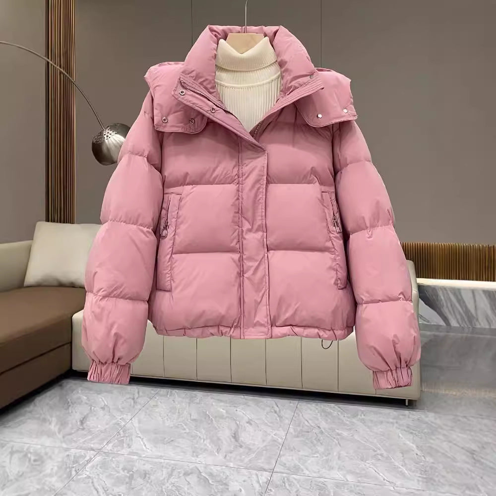 Women's padded jacket, short, with hood, plus sizes