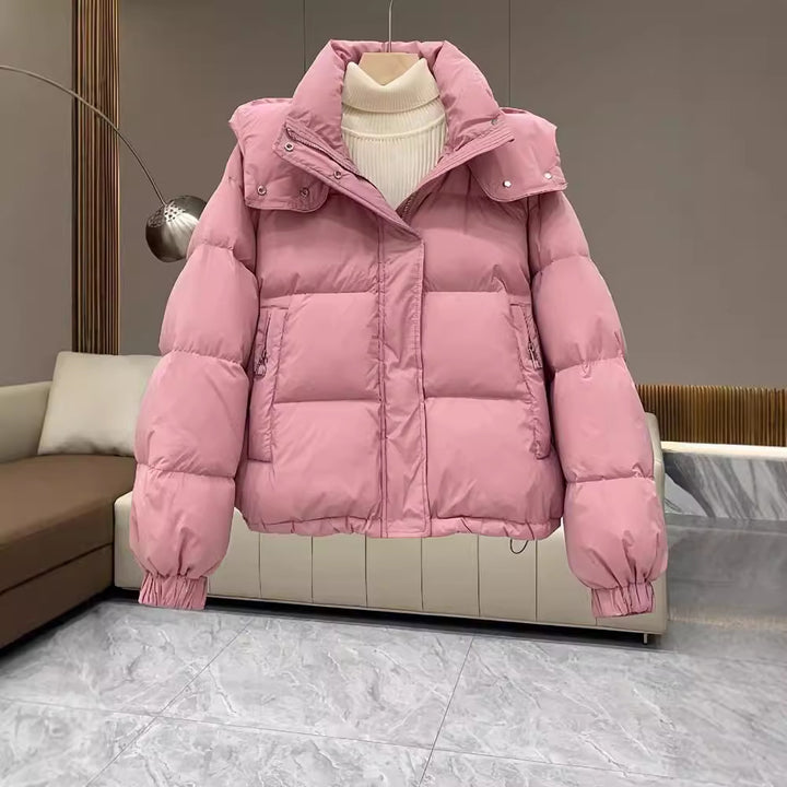 Women's padded jacket, short, with hood, plus sizes