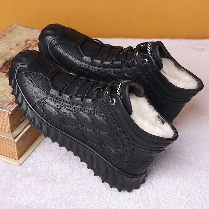 Padded men's ankle boots, synthetic leather, warm, casual