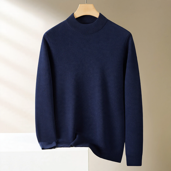 Men's wool pullover, stand-up collar, lined
