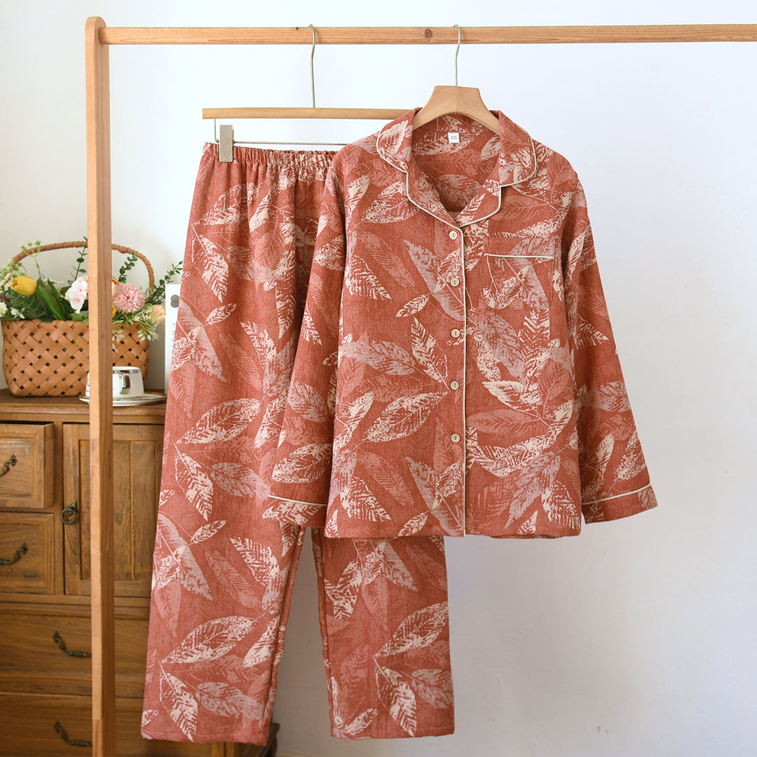 Women's Pajama Set made of Cotton, Long Sleeve, with Jacquard Pattern