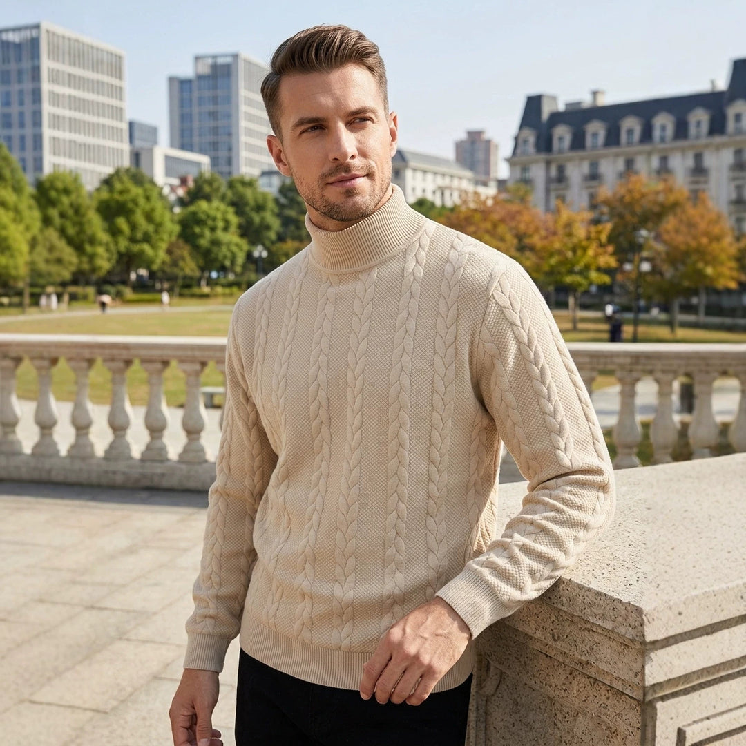 Men's knit sweater, roll neck, breathable, sporty