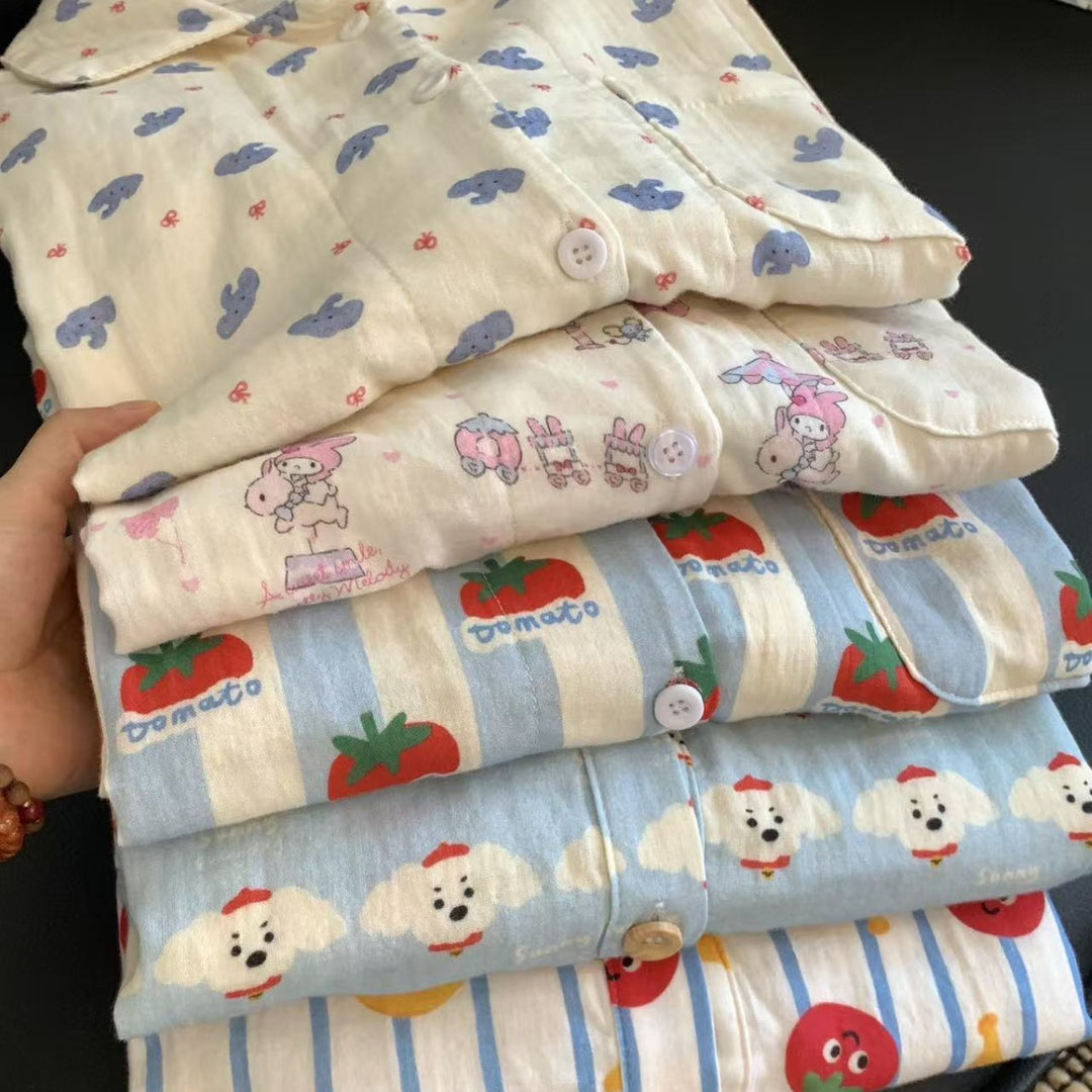 Women's pajamas made of double-layer cotton muslin