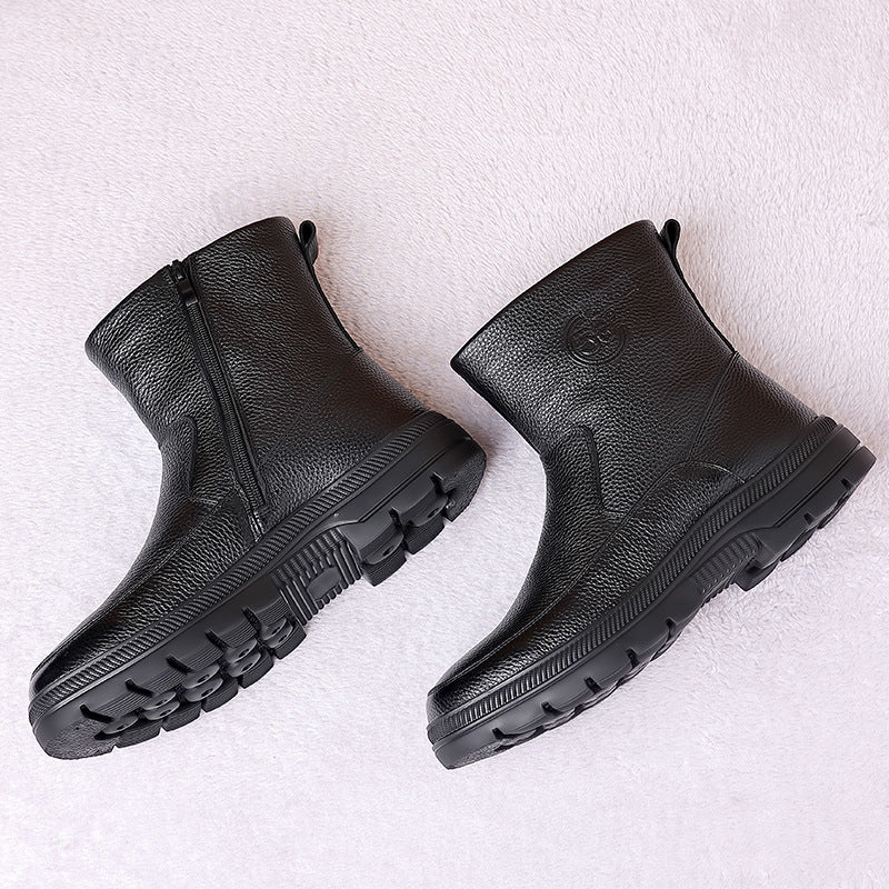 Men's Winter Boots made of Genuine Leather, Lambskin Lining