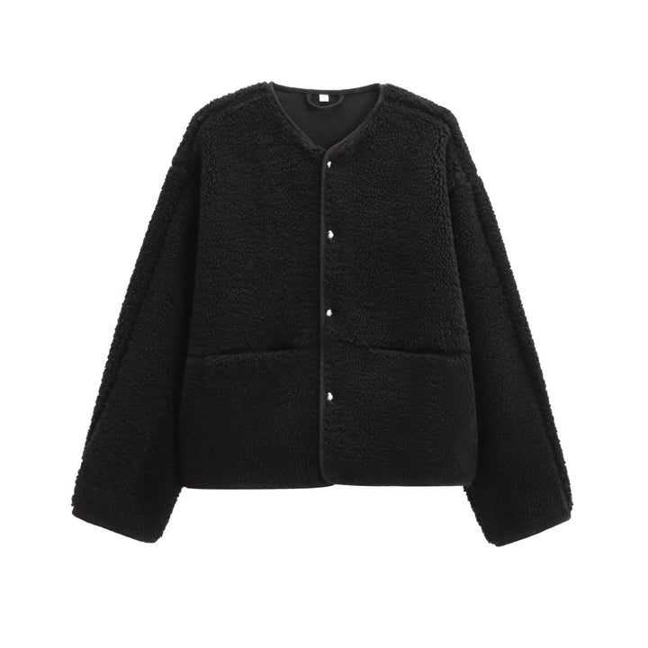 Women Teddy fleece Jacket, Round neck, plain