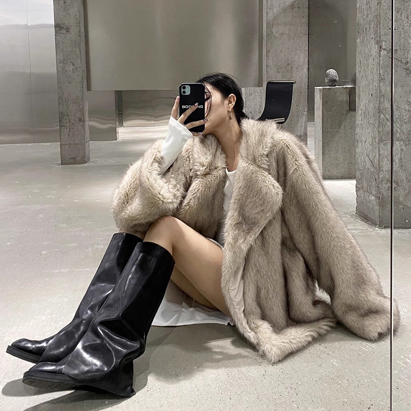 Women’s fur coat, medium length, artificial fur, winter