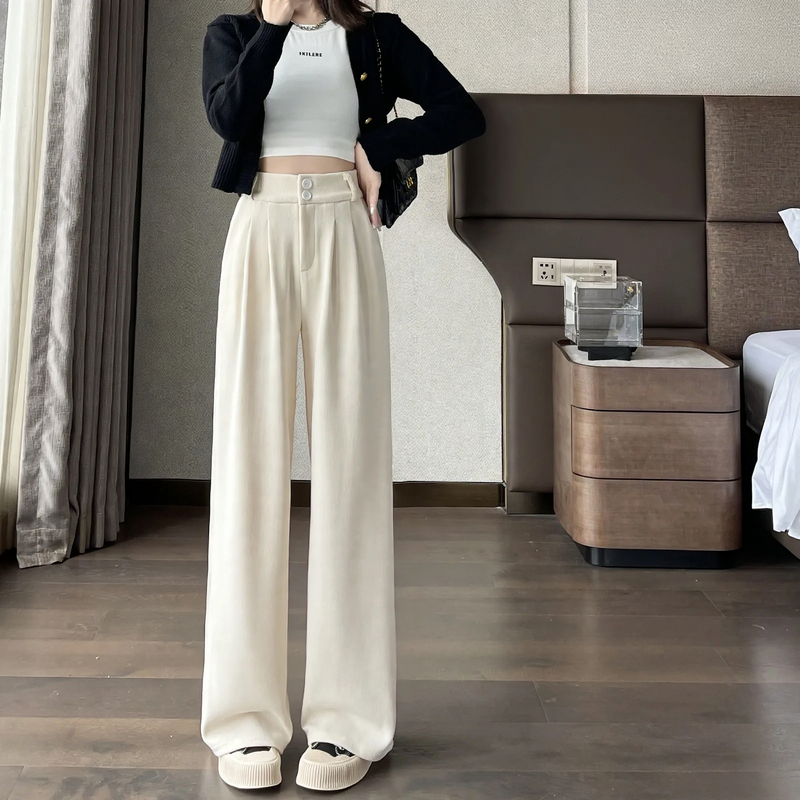 Women's corduroy pants, straight cut, high waist, lined