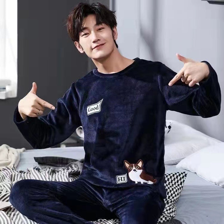 Flannel pajama set for men, long-sleeved