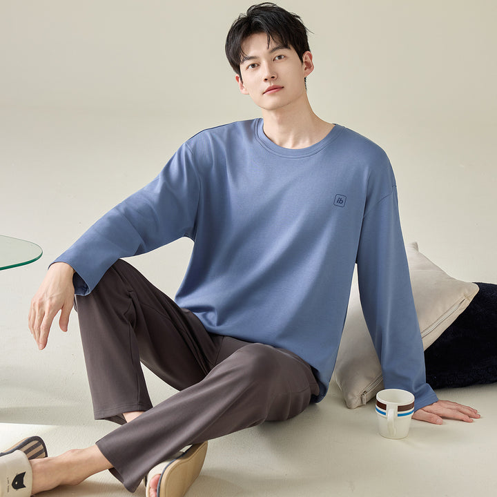 Plain cotton pajamas for men, long