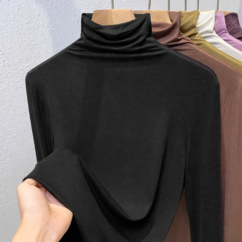 Women’s Long Sleeve Turtleneck Shirt, Ribbed and Elastic