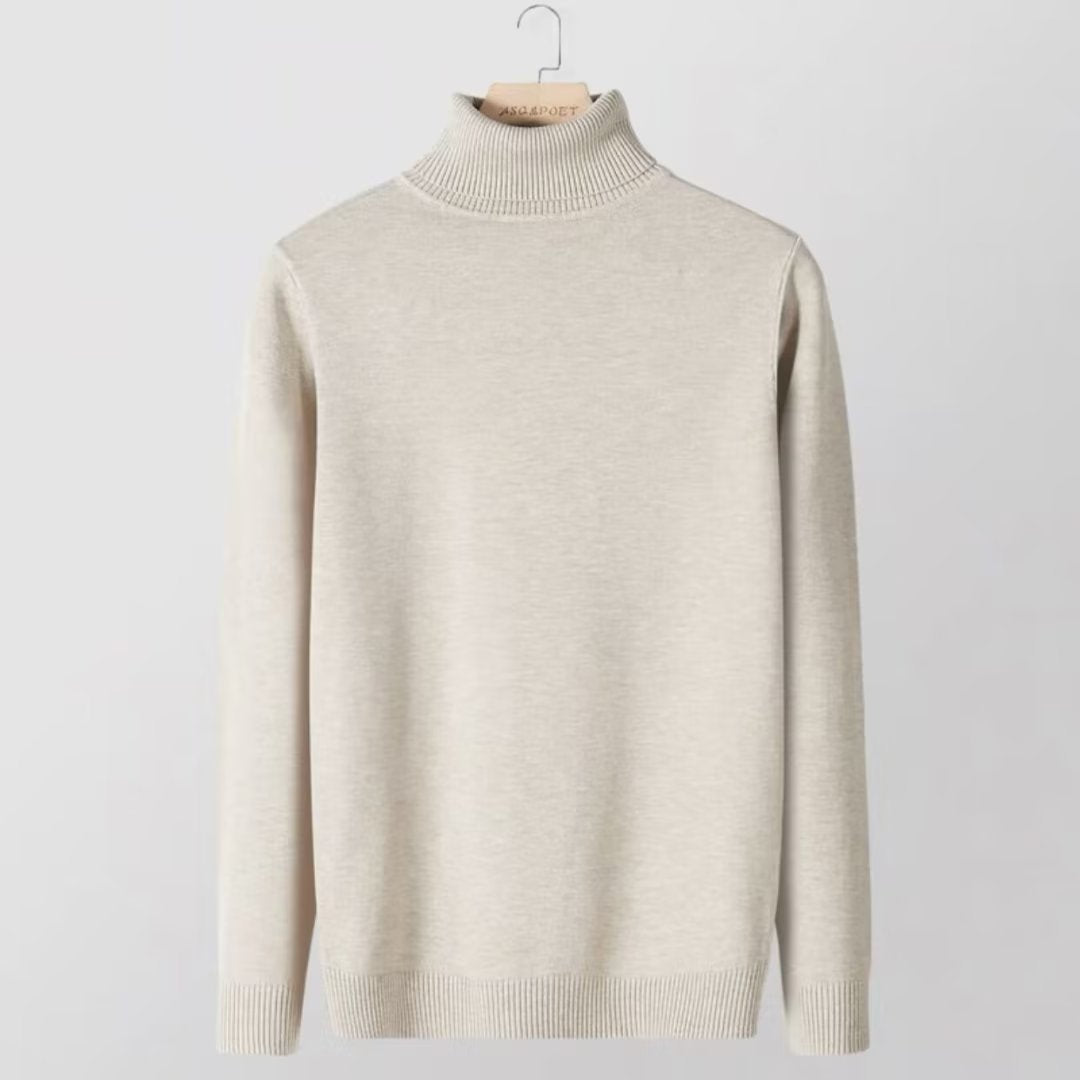 Men's knit sweater with high collar, slim fit