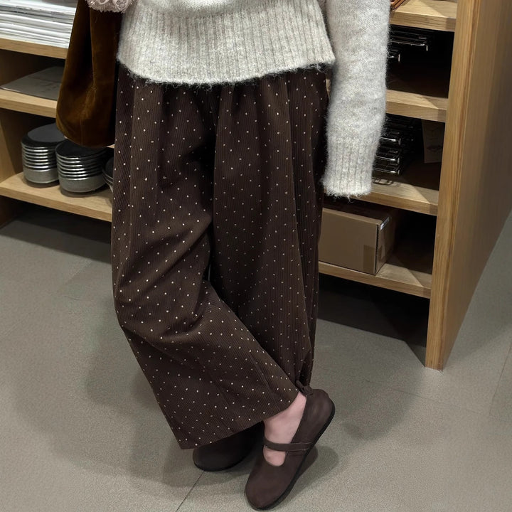 Women's corduroy pants, 7/8 length, dotted, lined