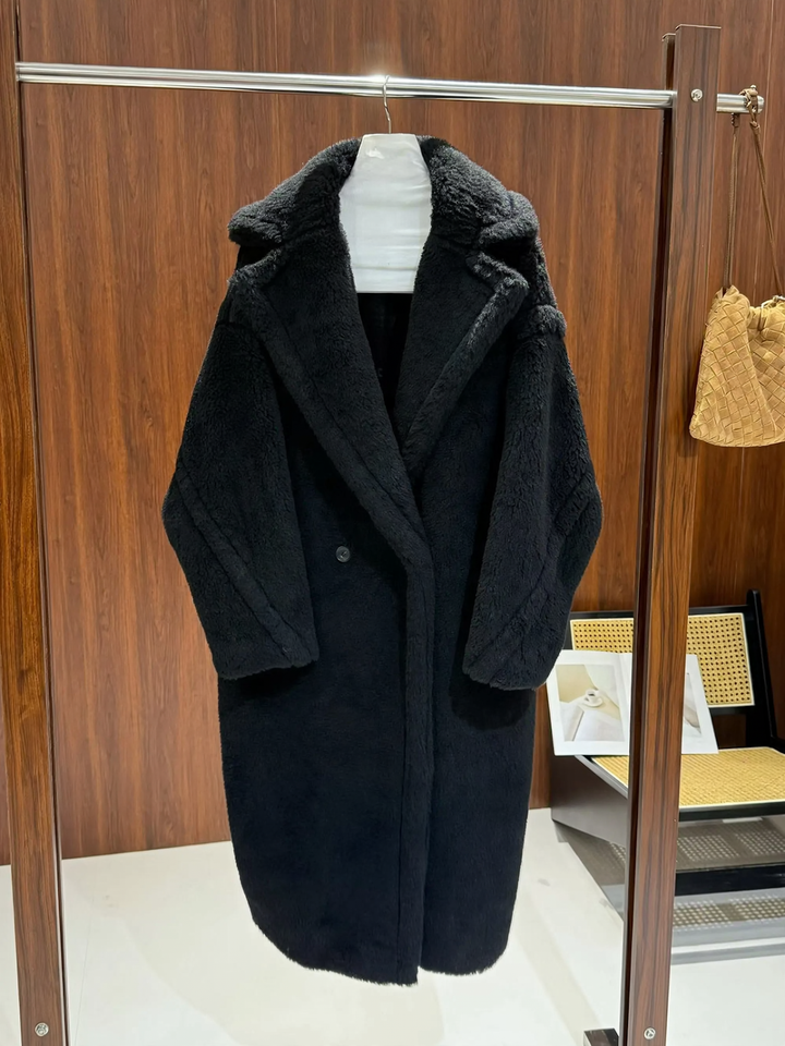 Women's teddy coat, mid-length, loose fit