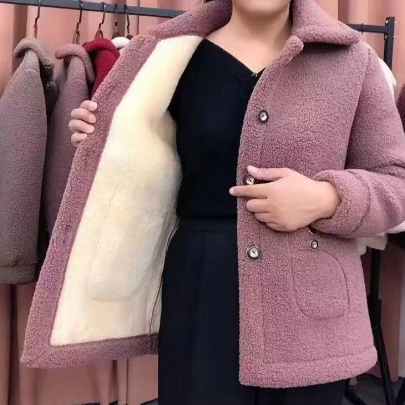 Lamb fleece coat, lined, mid-length, winter