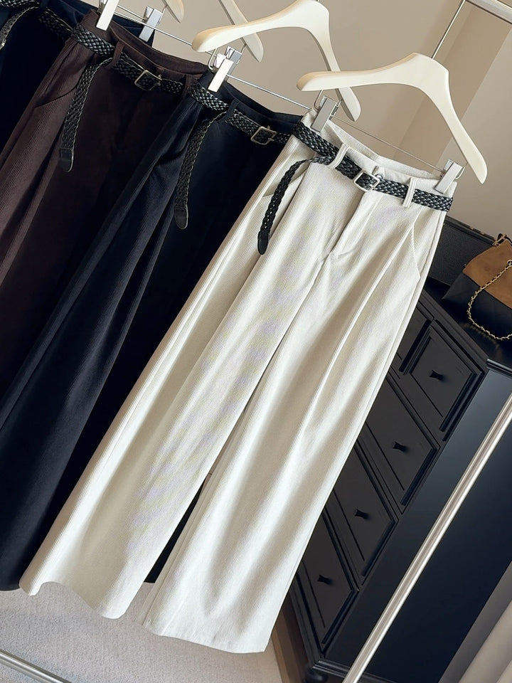 Ladies' corduroy pants with wide leg and high waist
