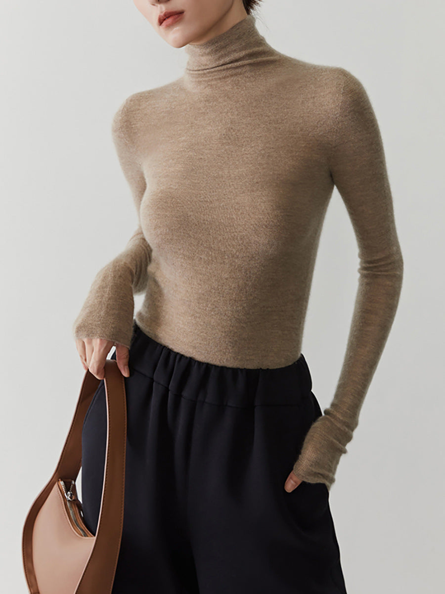 Women's cashmere sweater with stand-up collar, seamless