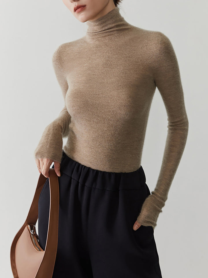 Women's cashmere sweater with stand-up collar, seamless
