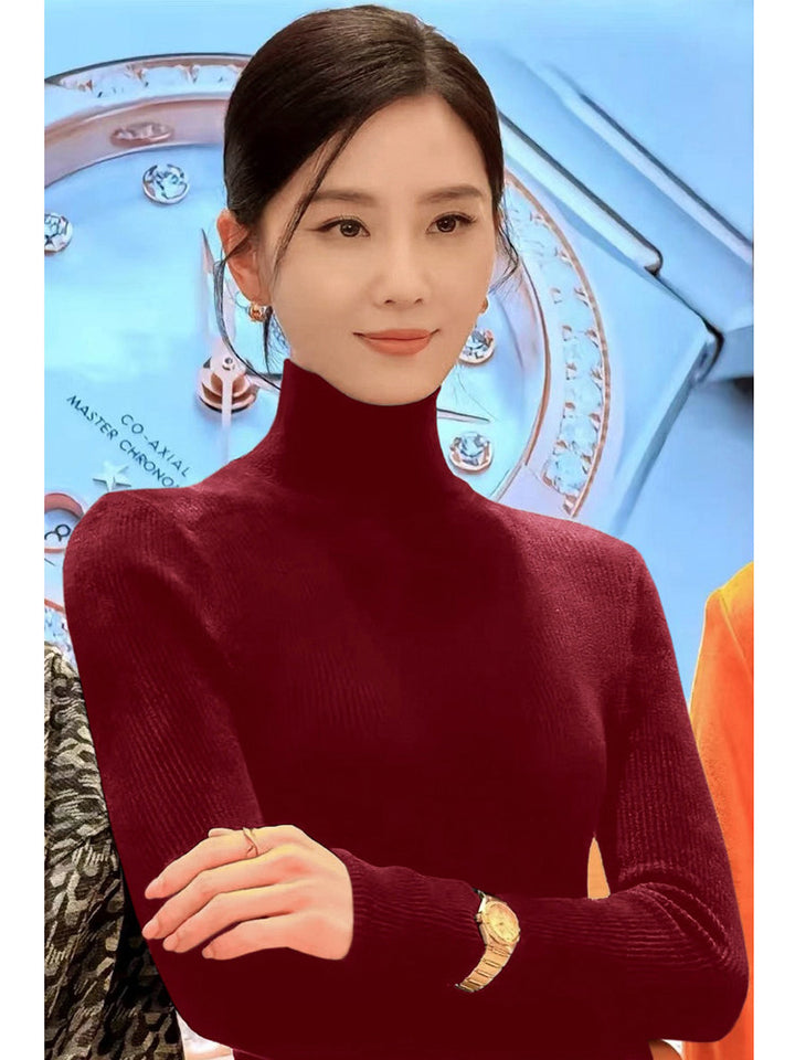 Women's knit sweater with stand-up collar, long-sleeved