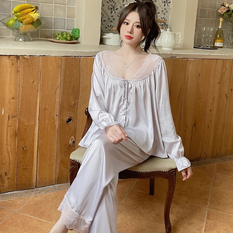 Women's pajama set with lace trim