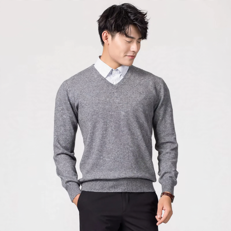 Men's knitted sweater with V-neck