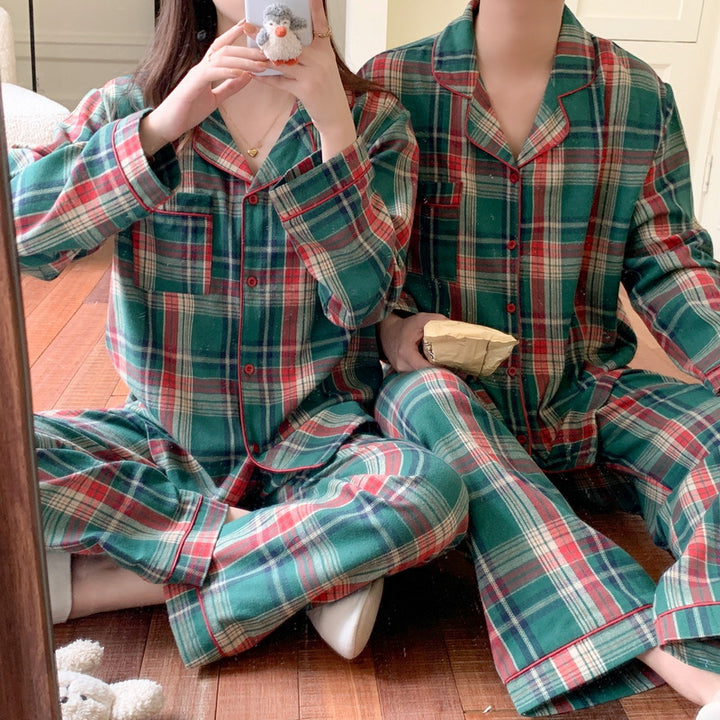 Christmas checkered loungewear set for couples, brushed