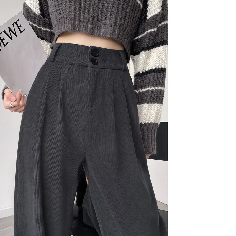 Women’s cord trousers, straight cut, lined, for spring/autumn