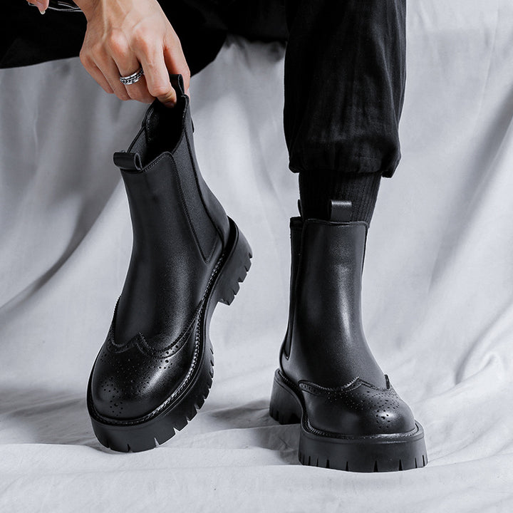 Men's Chelsea Boots, Brogue Design, Rubber Sole