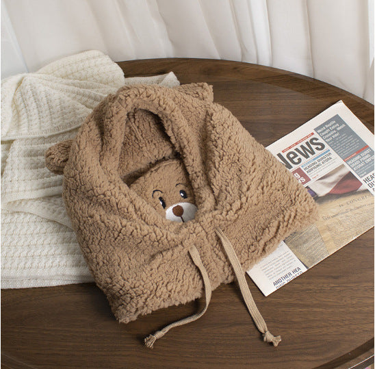 Padded winter hooded hat with scarf