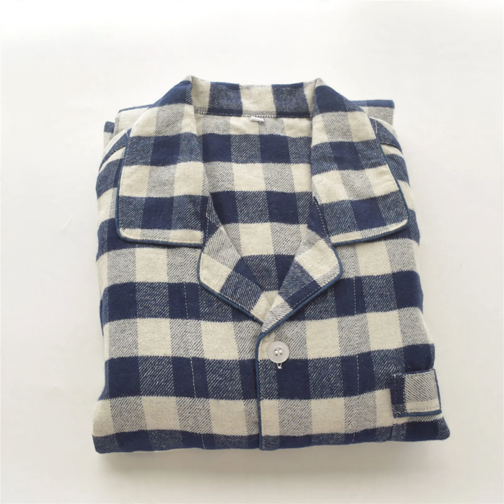 Classic plaid pajamas set for couples, long-sleeved
