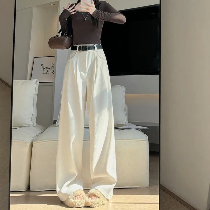 Cord Wide Trousers for Women, High Waist, Straight Fit