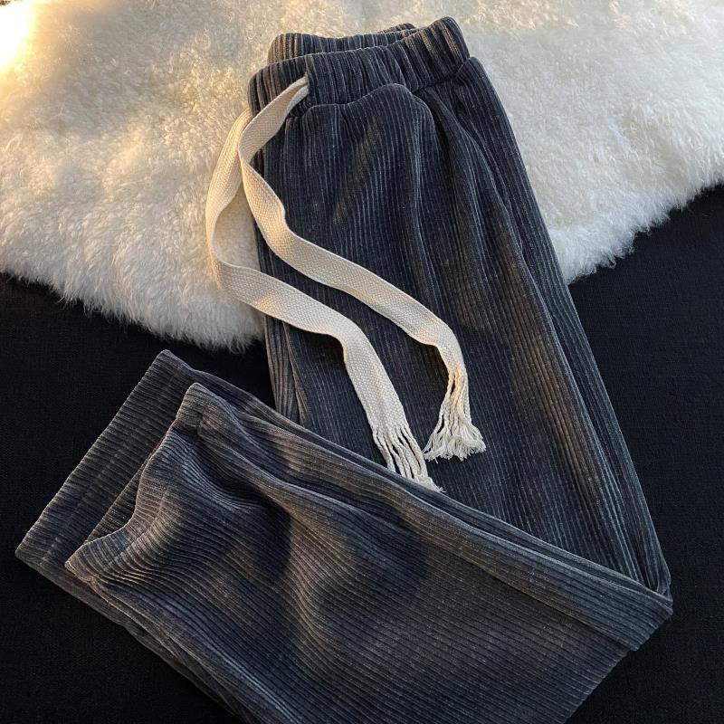 Cord wide pants with drawstring and high waist