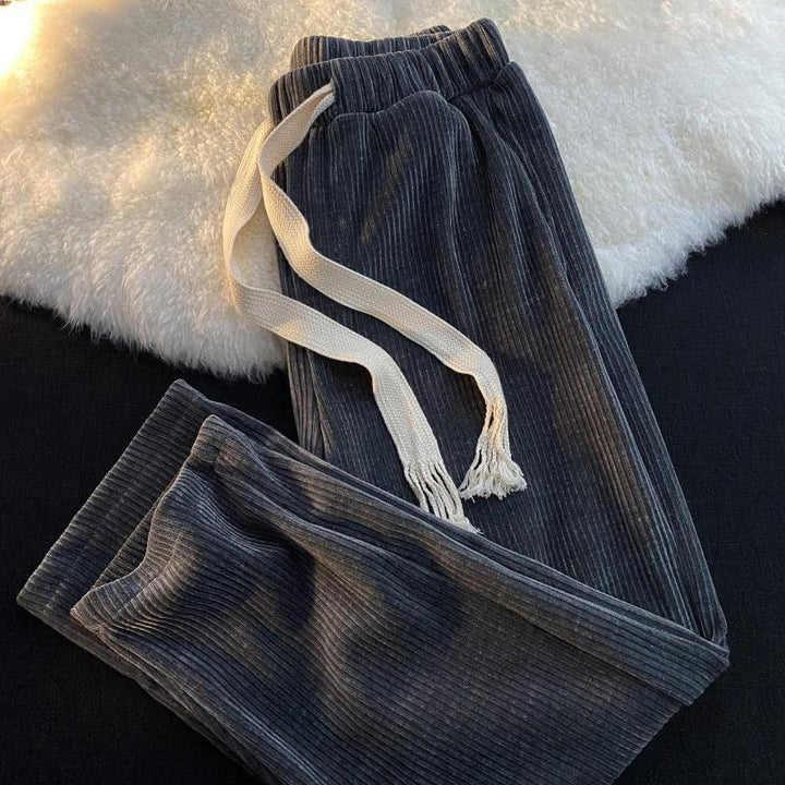 Cord wide pants with drawstring and high waist