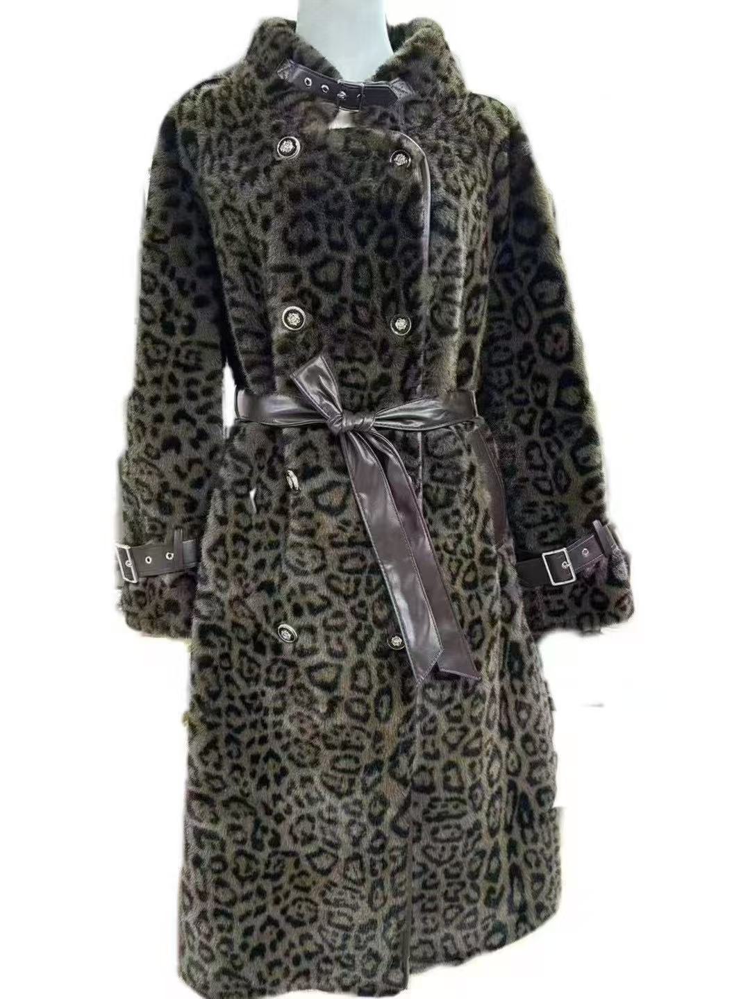 Long women's sheepskin coat with belt
