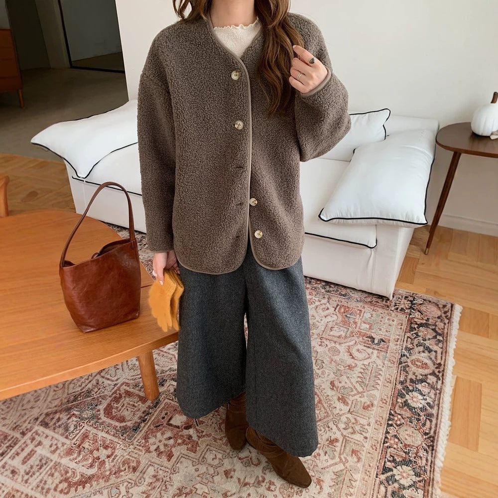 Sheepskin imitation cardigan, loose, warm