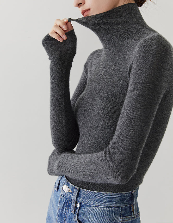 Women's cashmere sweater with stand-up collar, seamless
