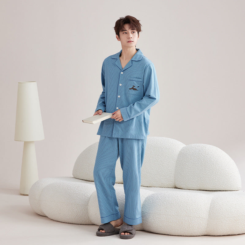 Cotton pajama set, brushed, striped, long-sleeved