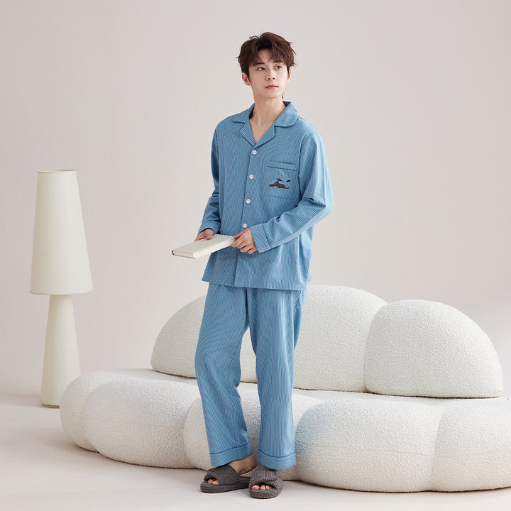 Cotton pajama set, brushed, striped, long-sleeved
