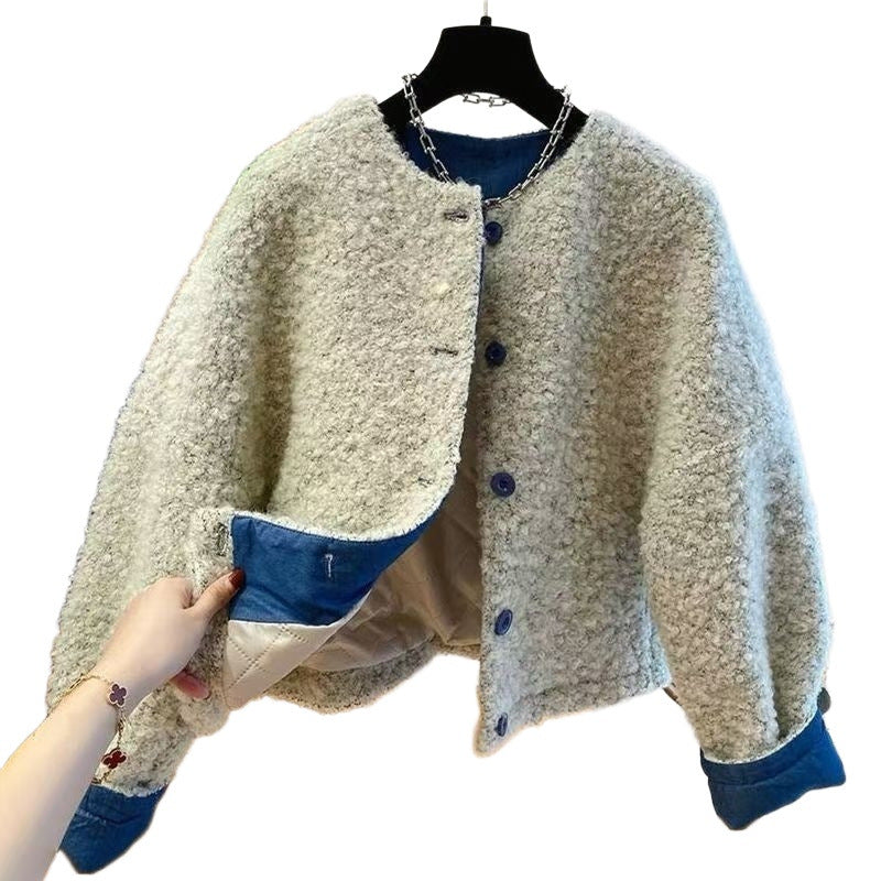 Fleece-lined lamb fleece jacket for women, fashionable design