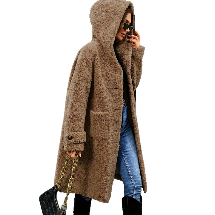 Teddy coat with hood, mid-length, women's