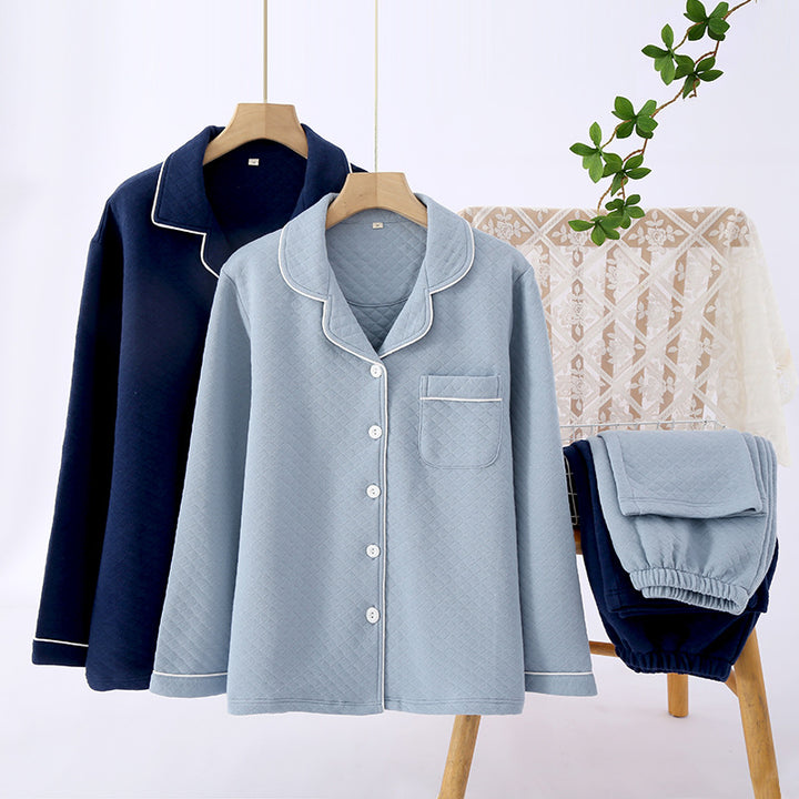 Pair-Pajama-Set, cotton, three-layer quilted, warm