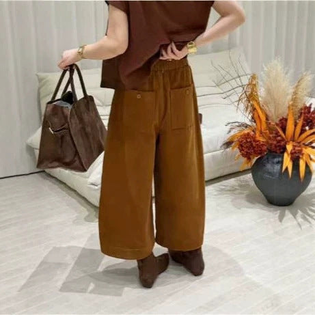Cord trousers with wide leg, high waist, autumn/winter