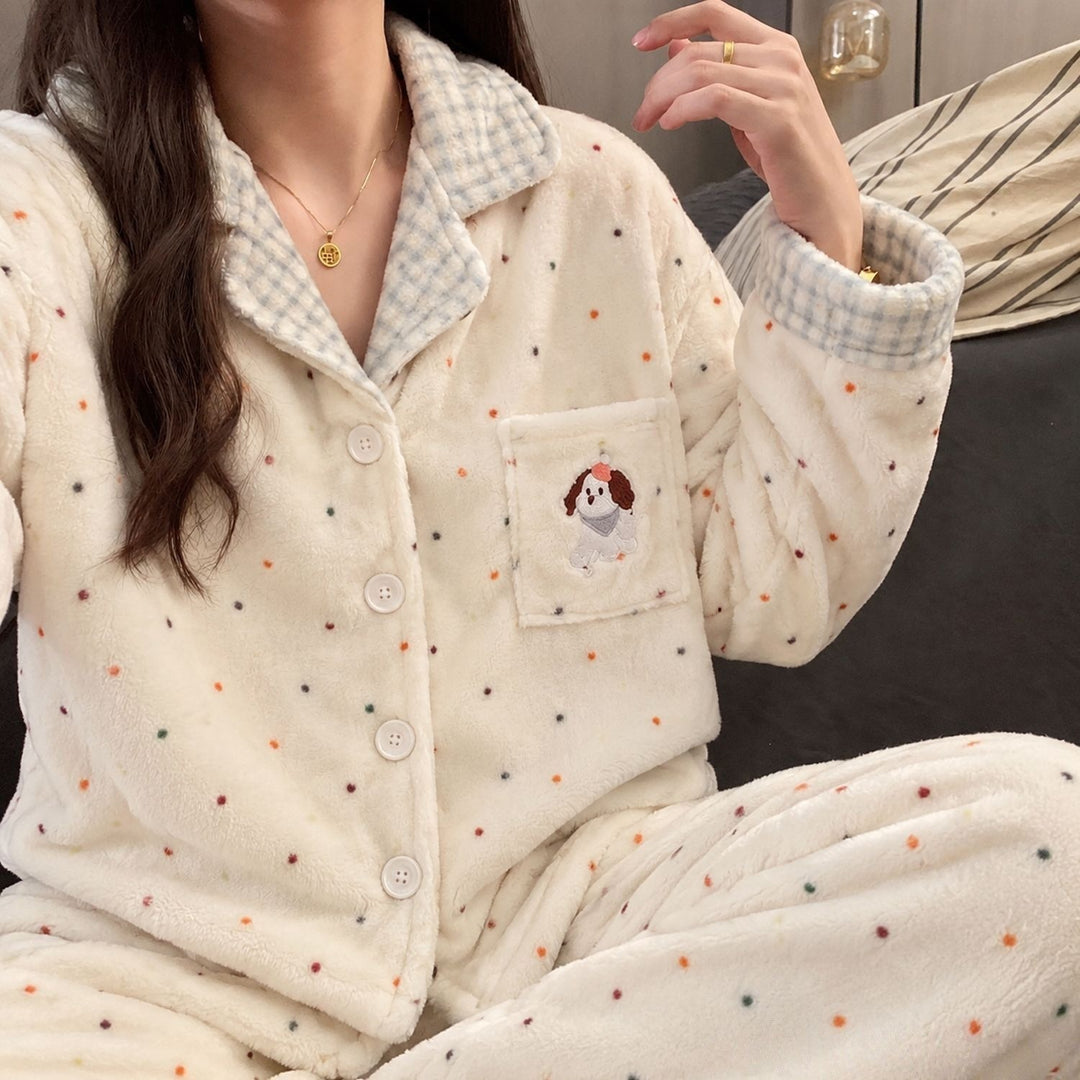 Women's flannel pajama set, lined, winter loungewear