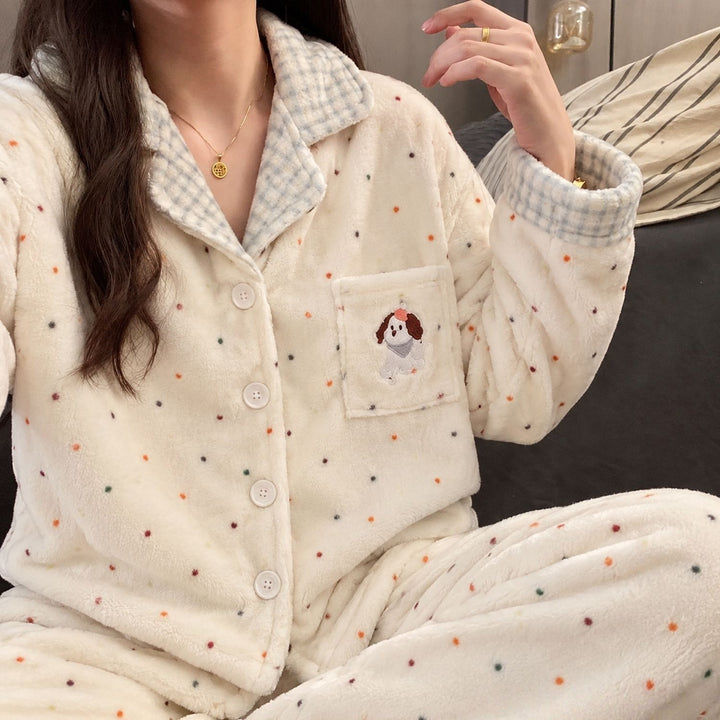 Women's flannel pajama set, lined, winter loungewear