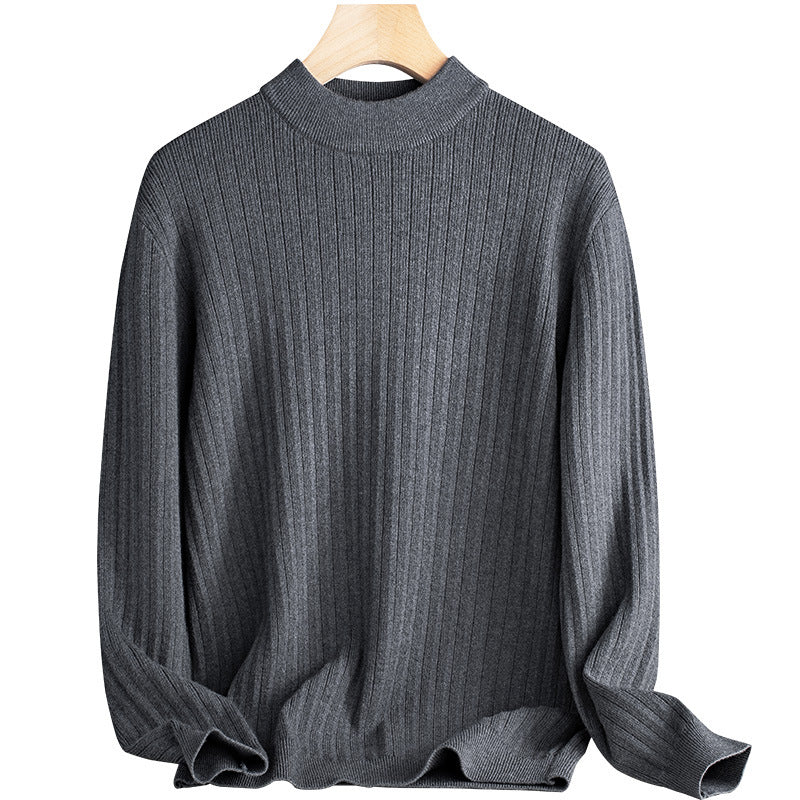 Men's knit sweater made of wool and lyocell, stand-up collar