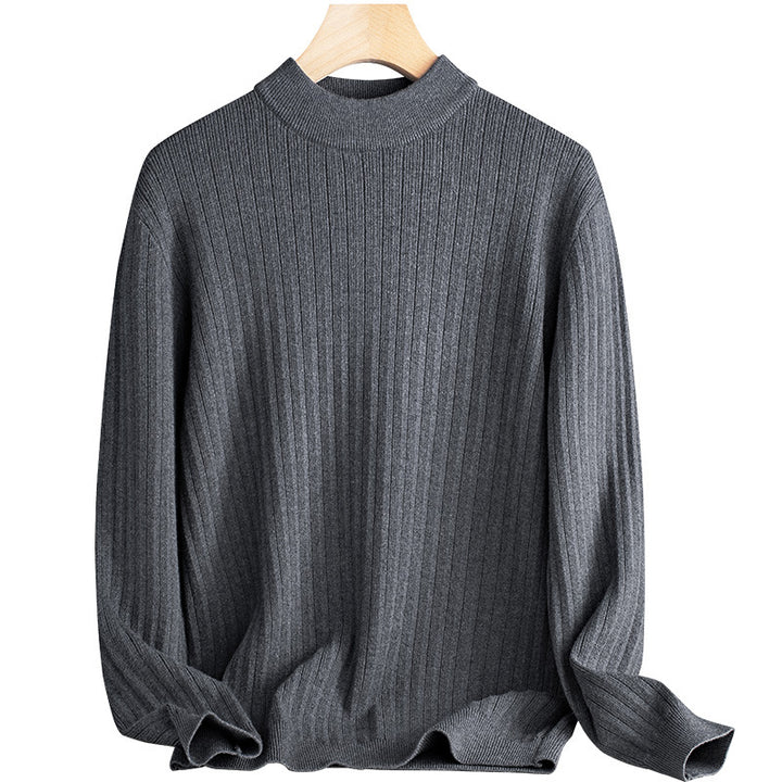 Men's knit sweater made of wool and lyocell, stand-up collar