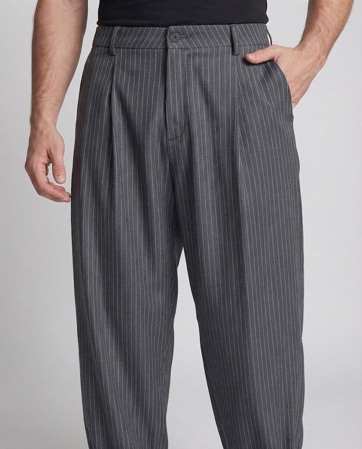 Men's pinstripe palazzo trousers with extra wide leg and high waist Amarae
