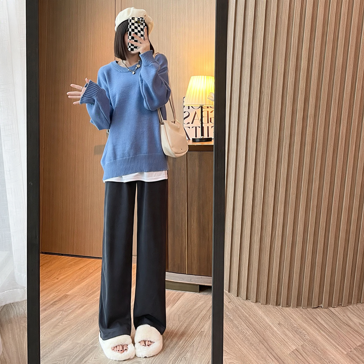 Chenille wide pants with straight cut