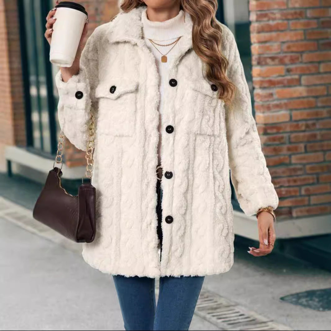 Reversible plush cardigan with buttons