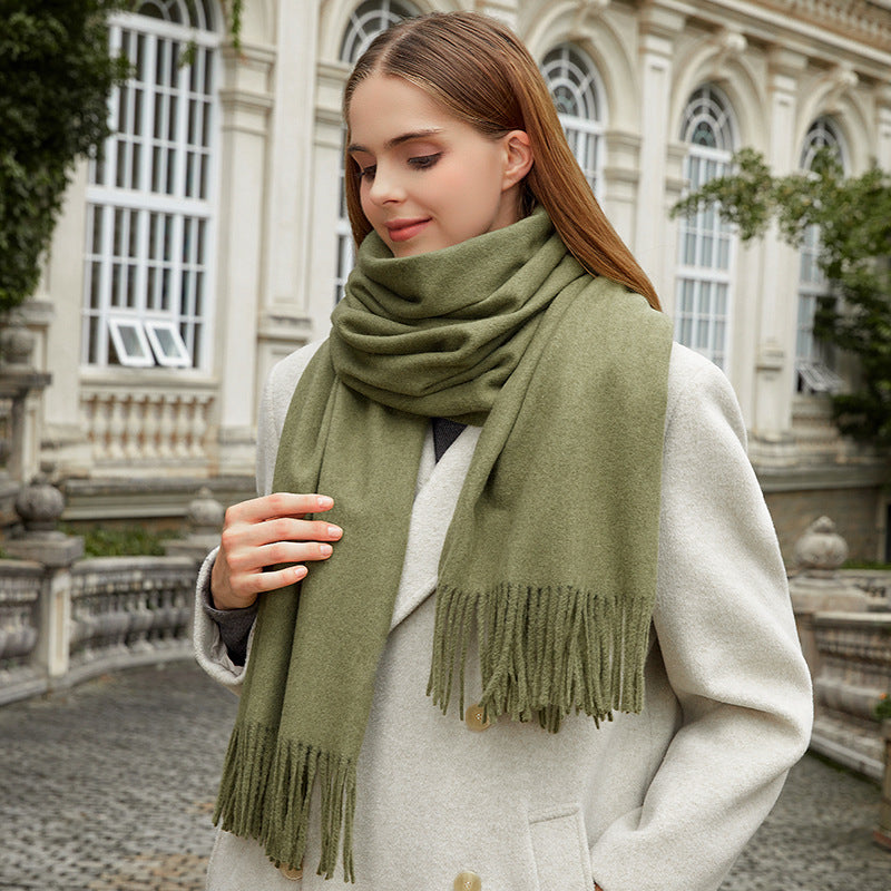 Solid color wool scarf, wearable as a scarf or stole