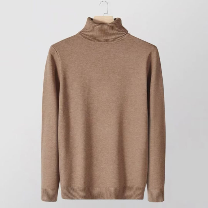 Men's knit sweater with high collar, slim fit